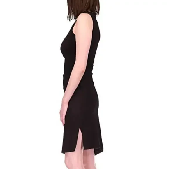 NEW Michael Michael Kors Basics Black Ruched Draped Asymmetrical Midi Dress XS - Picture 2 of 9